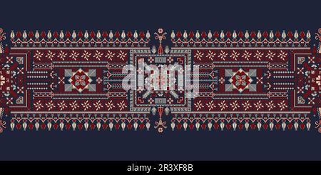 Motif horizontal, bordure avec symboles de broderie palestiniens traditionnels Tatreez, illustration vectorielle Illustration de Vecteur