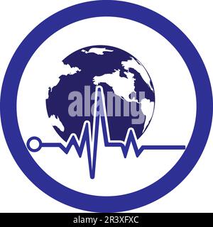 Icône représentant un logo globe-Vector Pulse. Cardiogramme de pouls et logo Globe Icon Vector. Icône globe terrestre avec battement de coeur. Illustration de Vecteur