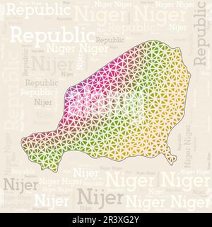 NIGER conception de carte. Noms de pays dans différentes langues et forme de la carte avec des triangles polytrapézoïdales géométriques bas. Illustration vectorielle élégante du Niger. Illustration de Vecteur