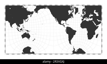 Carte du monde vectoriel. Projection hémisphérique Guyou-in-a-Square. Carte géographique du monde Uni avec lignes de latitude et de longitude. Centré sur 120deg E long Illustration de Vecteur