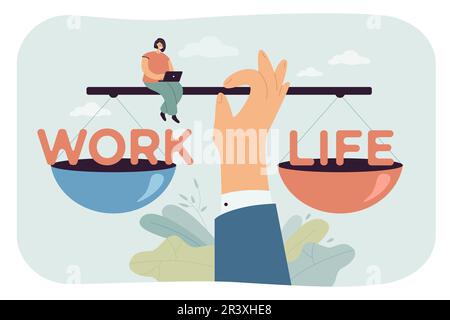 Travail et vie à la main énormes sur des balances Illustration de Vecteur