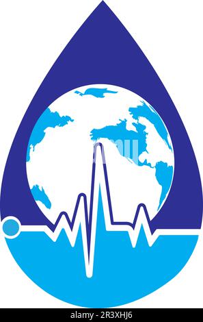 Icône représentant un logo globe-Vector Pulse. Cardiogramme de pouls et logo Globe Icon Vector. Icône globe terrestre avec battement de coeur. Illustration de Vecteur