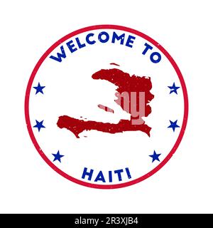 Bienvenue au timbre d'Haïti. Timbre rond de pays grunge avec texture dans le thème de couleur de poussière d'espace. Joint géométrique Haiti de style vintage. Vecteur illu étonnant Illustration de Vecteur