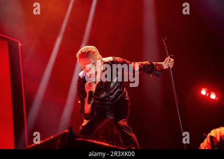 Depeche mode sur scène pendant le tour du monde de Memento Mori 2023 à l'aréna Friends à Stockholm, en Suède, sur 23 mai 2023. Photo: Peter Wixtrom / Aftonblad Banque D'Images