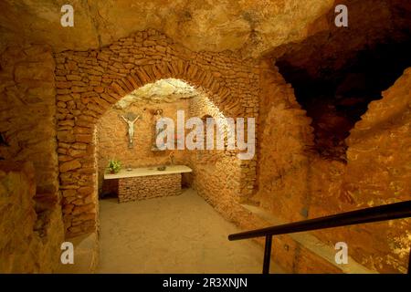 Basilica de Sa cova de Santa Agnès (s.XVI-XVII). Sant Antoni de Portmany.Ibiza.Illes Balears.España. Banque D'Images