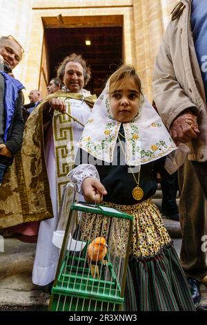 Bendicion de los animales de Sant Antoni, patron de los animales domesticos,Llucmajor, Mallorca, Islas Baleares, Espagne. Banque D'Images