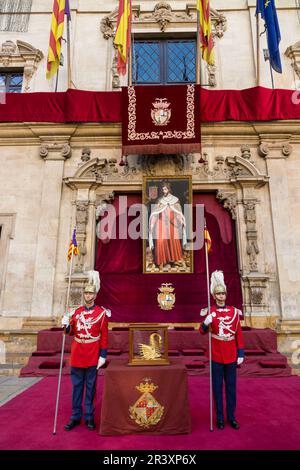 Garde d'honneur, Festa de l'Estandart, fête civique-religieuse dans la conquête chrétienne de la ville est commémorée par le roi Jaume I sur 31 décembre 1229. Palma, Majorque, Iles Baléares, Espagne, Europe. Banque D'Images