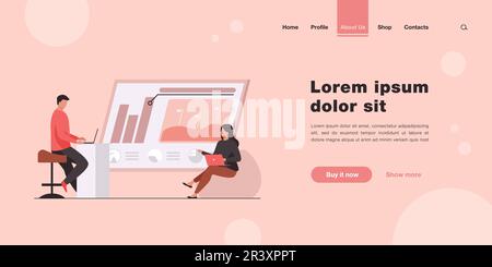 Homme et femme discutant des statistiques sur les bénéfices Illustration de Vecteur