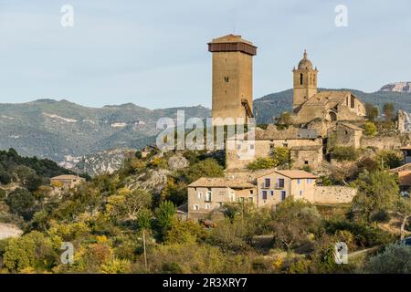 Abizanda ,Pueblo con médiévale torreón del siglo XI y románica Capilla del siglo X, Provincia de Huesca, Comunidad Autónoma de Aragón, cordillera de los Pirineos, Espagne, Europe. Banque D'Images