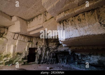 Ancienne carrière de grès, sa Mola, Felanitx, Majorque, Iles Baléares, Espagne. Banque D'Images