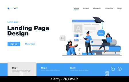 Les femmes heureux d'apprendre la langue en ligne Illustration de Vecteur