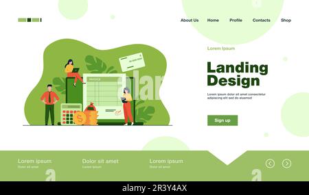 Des personnes minuscules préparent la facture sur ordinateur Illustration de Vecteur