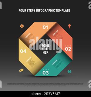 Modèle de cycle Infographique polyvalent vectoriel composé de bandes jaunes et sarcelle en forme de carré avec quatre blocs de pas de couleur sur un fond gris foncé Illustration de Vecteur