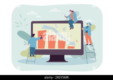 De minuscules personnes analysent des statistiques décroissantes Illustration de Vecteur