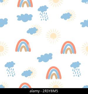 Motif arc-en-ciel sans coutures dans des couleurs pastel. Illustration scandinave pour bébé dessinée à la main, parfaite pour les vêtements de nouveau-né Illustration de Vecteur