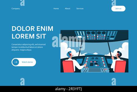 Illustration vectorielle plate isolée de cockpit d'avion colorée Illustration de Vecteur