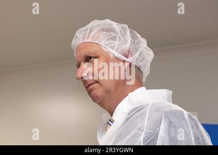 Seneffe, Belgique. 25th mai 2023. Roi Philippe - Filip de Belgique photographié lors d'une visite royale au centre de formation bio-pharmaceutique d'Aptaskil à Seneffe, le jeudi 25 mai 2023. BELGA PHOTO NICOLAS MATERLINCK crédit: Belga News Agency/Alay Live News Banque D'Images