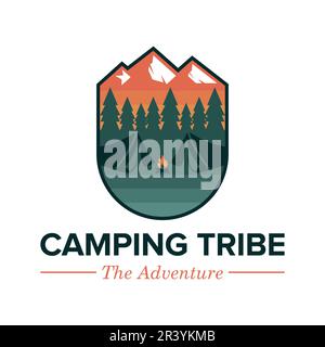 Rétro aventure montagne camping badge logo design illustration vectorielle Illustration de Vecteur