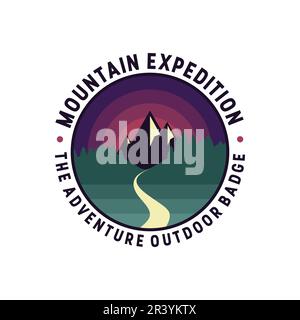 Nuit expédition montagne aventure extérieur badge design illustration vectorielle Illustration de Vecteur