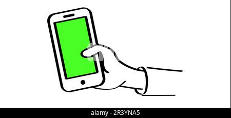 Chromakey, fond d'écran vert et smartphone. Icône de smartphone mobile. Smartphone de dessin animé et clé chromatique, format vidéo. Viseur de dessin Banque D'Images