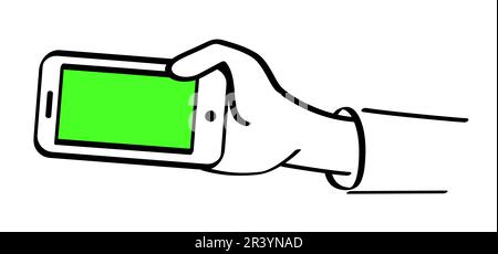 Chromakey, fond d'écran vert et smartphone. Icône de smartphone mobile. Smartphone de dessin animé et clé chromatique, format vidéo. Viseur de dessin Banque D'Images