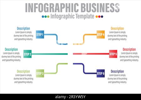 Modèle d'infographie pour les entreprises. Diagramme de la chronologie moderne en 6 étapes ou 6 options avec concept de route, infographie de vecteur de présentation. Illustration de Vecteur