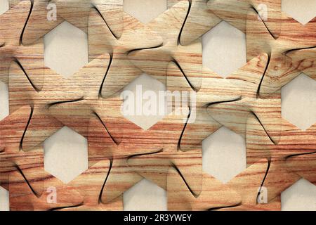 Motif géométrique abstrait en bois ombré. Arrière-plan de rendu 3D de haute qualité. - Illustration. Banque D'Images