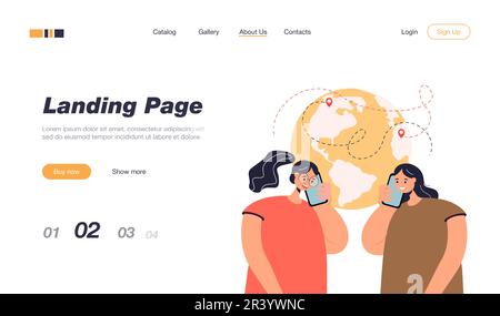 Des amis de différents continents parlent au téléphone Illustration de Vecteur