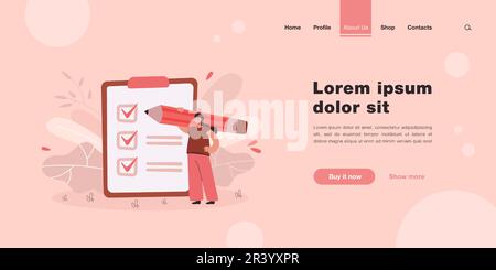 Petite femme d'affaires vérifiant les tâches terminées sur le presse-papiers Illustration de Vecteur