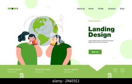 Des amis de différents continents parlent au téléphone Illustration de Vecteur