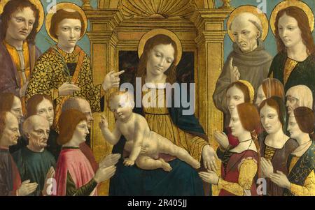 Titre complet: La Vierge et l'enfant avec les saints et les donateurs artiste: Attribué au Maître de la Pala Sforzesca Date de création: Probablement vers 1490 Banque D'Images