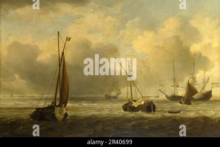 Titre complet: Navires néerlandais et petits bateaux Offshore in a Breeze artiste: Willem van de Velde Date de fabrication: Vers 1660 Banque D'Images
