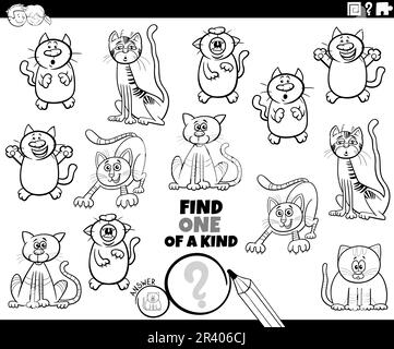 Un jeu de genre avec la page de coloriage de chats de dessin animé Banque D'Images