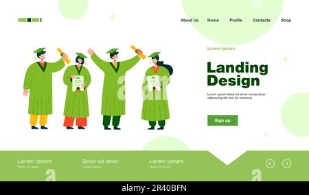 Heureux étudiant diplômé de niveau et de détenir des diplômes Illustration de Vecteur