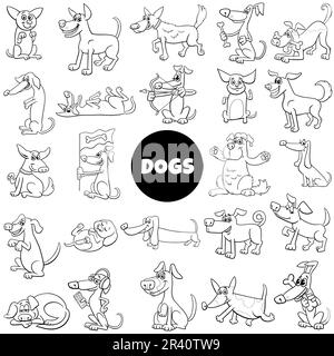 Dessin animé chiens et chiots caractères ensemble de coloriage page Banque D'Images