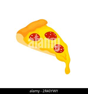 Tranche de pizza au pepperoni. Cuisine italienne traditionnelle. Illustration vectorielle isolée sur fond blanc. Illustration de Vecteur