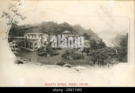 Japon scènes de topographie, de sanctuaires, de cascades et de scènes de rue au début du 20th siècle. Hôtels, volcans. Banque D'Images