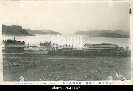 Japon scènes de topographie, de sanctuaires, de cascades et de scènes de rue au début du 20th siècle. Hôtels, volcans. Banque D'Images