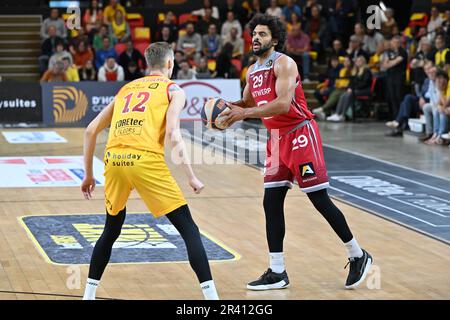 Jean-Marc Mwema (29) d'Anvers photographié lors d'un match de basket-ball entre Belge BC Filou Oostende et Telenet Antwerp Giants le deuxième jour de match du jeu des champions , le mardi 23 mai 2023 au Versluys Dome à Oostende , Belgique . PHOTO SPORTPIX | DAVID CATRY Banque D'Images