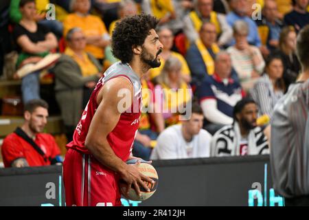 Jean-Marc Mwema (29) d'Anvers photographié lors d'un match de basket-ball entre Belge BC Filou Oostende et Telenet Antwerp Giants le deuxième jour de match du jeu des champions , le mardi 23 mai 2023 au Versluys Dome à Oostende , Belgique . PHOTO SPORTPIX | DAVID CATRY Banque D'Images