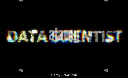 Glitch et aberration chromatique cybernétique texte SCIENTIFIQUE sur noir, isolé - objet 3D rendu Banque D'Images