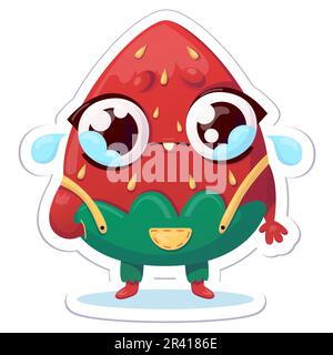 Illustration vectorielle des autocollants de caractère de fraise avec différentes expressions mignonnes, cool, drôle, ensemble de fraise isolé Illustration de Vecteur