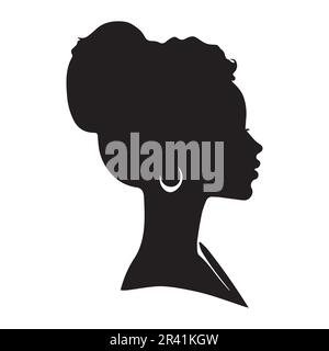 African American Side Silhouette avec cheveux de curly et beau visage et cheveux Illustration de Vecteur