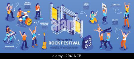 Ensemble d'infographie Rock star avec symboles de concert en métal, illustration vectorielle isométrique Illustration de Vecteur