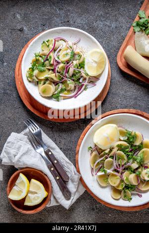 ULTE d'algues ou HULTE. Ulte ceviche salade chilienne avec oignon violet, la coriandre et le jus de citron. Les algues comestibles du pacifique Banque D'Images