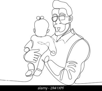 Hugs d'un père avec un enfant. Une bannière de dessin de ligne continue, un arrière-plan, une affiche avec une famille embrasse. Joyeux Père jour illustration vectorielle simple de l'enfant et du père. Illustration vectorielle Illustration de Vecteur