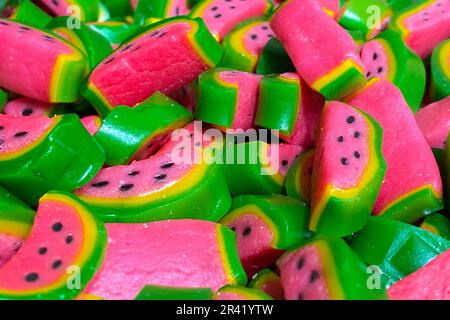 Bonbons en gélatine juteux en forme de pastèque Banque D'Images