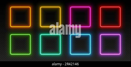 Cadres carrés au néon, décors lumineux, éléments de design futuriste colorés de l'interface utilisateur. Illustration de Vecteur