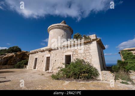 Far Vell phare, (Na POPIA), Parc naturel de sa Dragonera, Majorque, Iles Baléares, Espagne. Banque D'Images