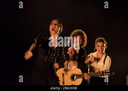 Dans le cadre de la nouvelle édition du Festival Flamenco de Madrid, un événement dont l'objectif principal est l'exposition et la diffusion du flamenco et de la danse espagnole, le Fernán Gómez Centro Cultural de la Villa accueille le nouveau travail réalisé par Mariana Collado. La première à Madrid avec danse, chorégraphiée par Vanesa Coloma et Alfonso Losa, et de la musique live. L'œuvre raconte l'histoire d'une fille qui est née, formée et élevée à Madrid avec une famille traditionnelle de Madrid et qui a découvert le genre de la revue aux mains de ses aînés. Il est basé sur les aventures et les expériences de la ville c Banque D'Images